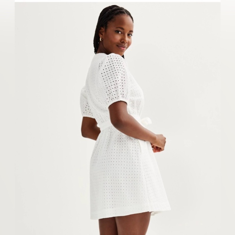 Draper James White Eyelet Tie-Waist Mini Dress - Picture 2 of 12